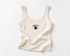 Cute Black Cat Embroidered Lace Trim Tank Top