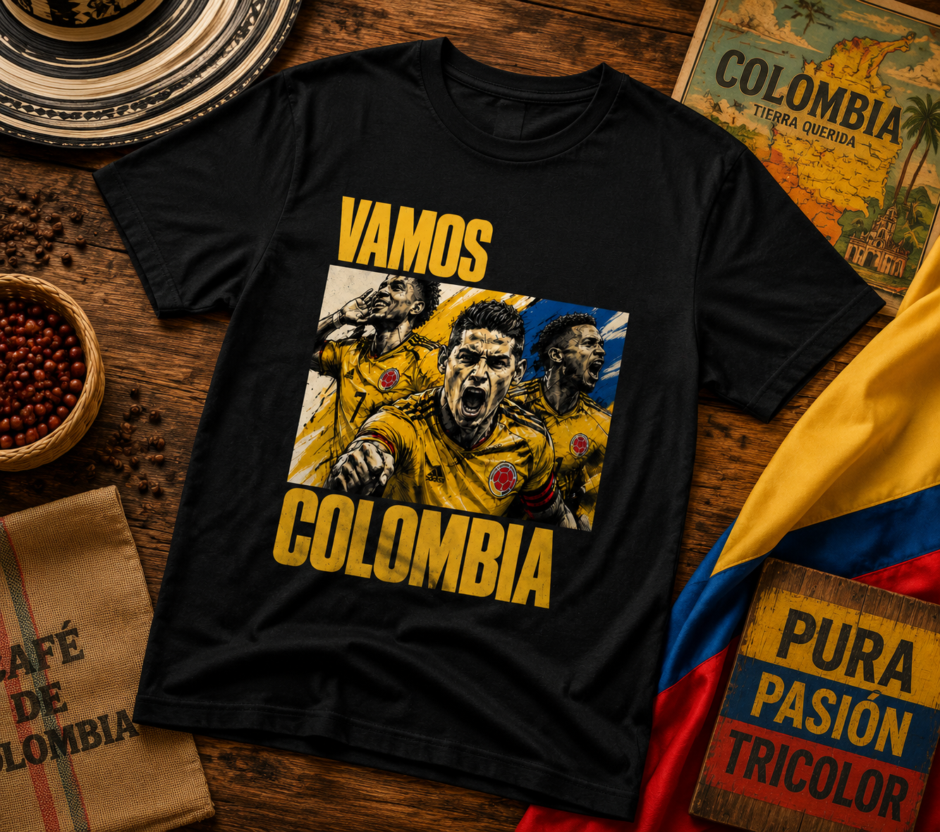 Vamos Colombia Cafeteros World Cup 2026 Fan T-Shirt | Vintage Soccer Supporter Tee