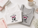 Just A Girl Who Loves Soccer Embroidered Lace Trim Ribbed Tank Top