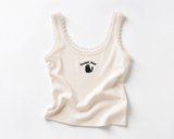Cute Black Cat Embroidered Lace Trim Tank Top
