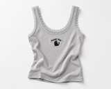 Cute Black Cat Embroidered Lace Trim Tank Top
